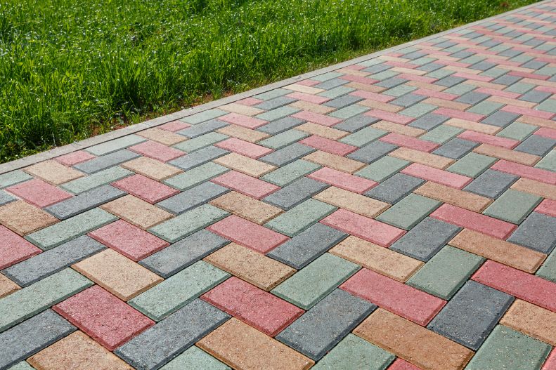 colorful brick pavers installed on patio at home in Columbia